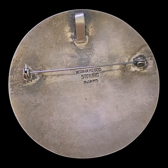 Brooch 2.5" Abalone Shell Mayan Design Sterling Silver 925 Mexico - Picture 9 of 11